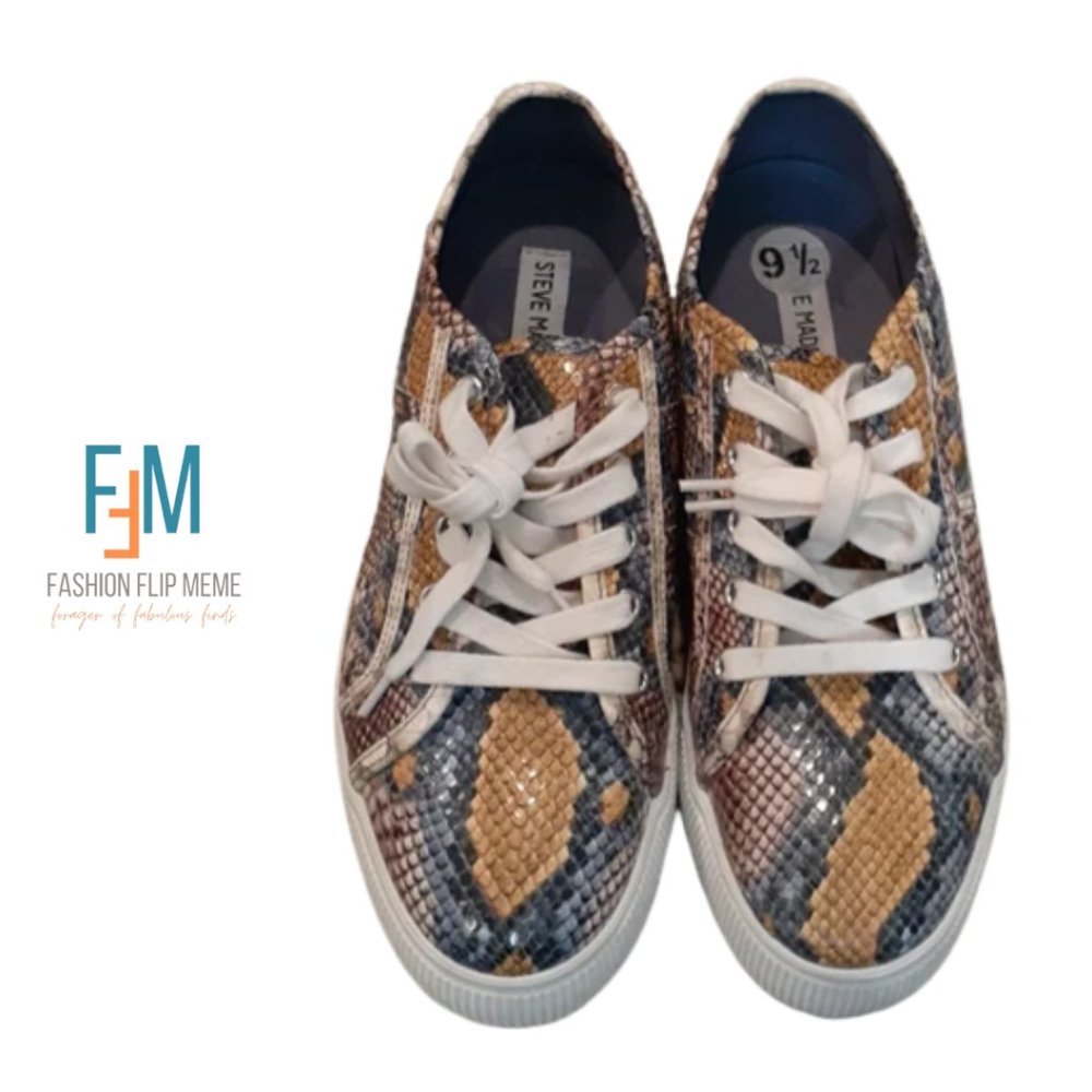 Like New! Steve Madden Tan & Gray Snakeskin Lace-Up Platform Sneakers 9.5M